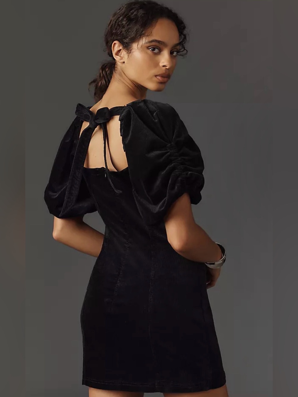 Anthropologie Black Puff-Sleeve Mini Dress